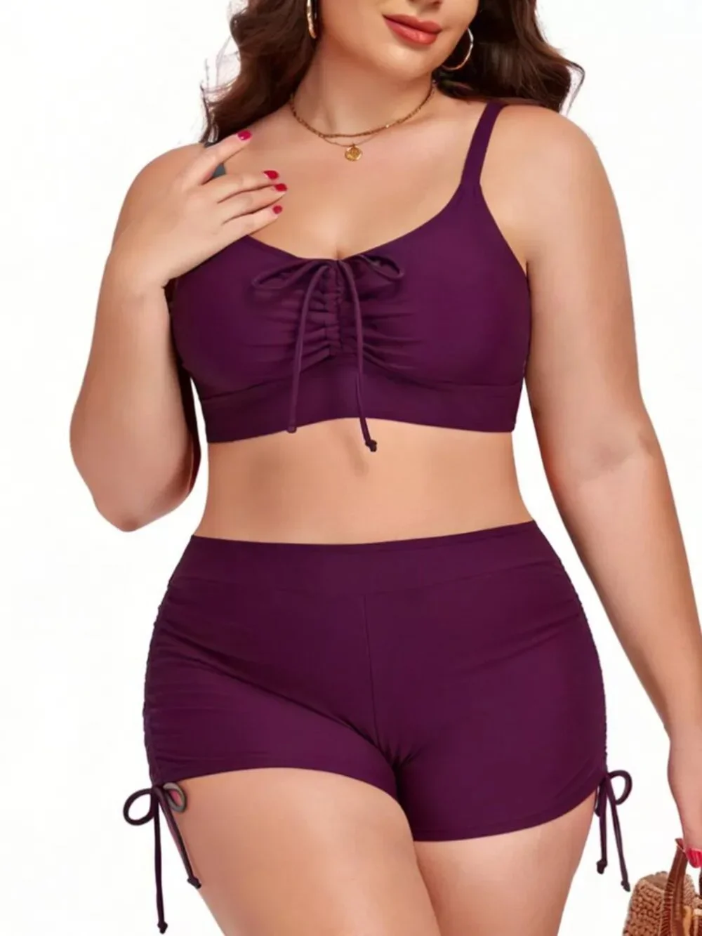 Plus Size Ruched Drawstring Swim Set - Picture 9 of 16